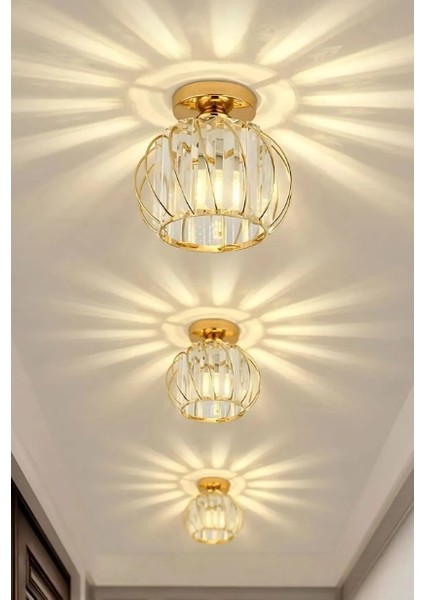 Istanbul Avize Milano Tekli Gold Metal Kaplama Kristal Taşlı Lüx Plafonyer Avize