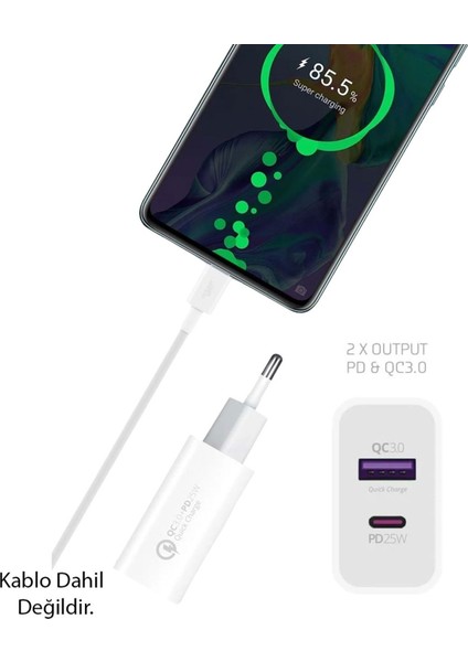 Hızlı Şarj Adaptörü Hızlı Şarj Aleti USB 3.0 / Type-C 25W 3.0A Hızlı Şarj Aleti Başlığı 25W