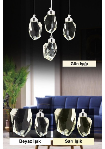 Istanbul Avize Liya 4'lü Gümüş 3 Renk Ledli Lüx Modern Avize fiyatları