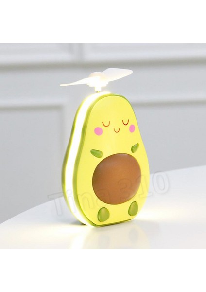 LED Işıklı Makyaj Aynası Mini El Fanı USB Şarjlı Avakado Figürlü Fonksiyonel Vantilatör