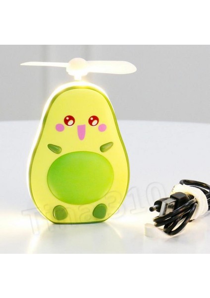 LED Işıklı Makyaj Aynası Mini El Fanı USB Şarjlı Avakado Figürlü Fonksiyonel Vantilatör