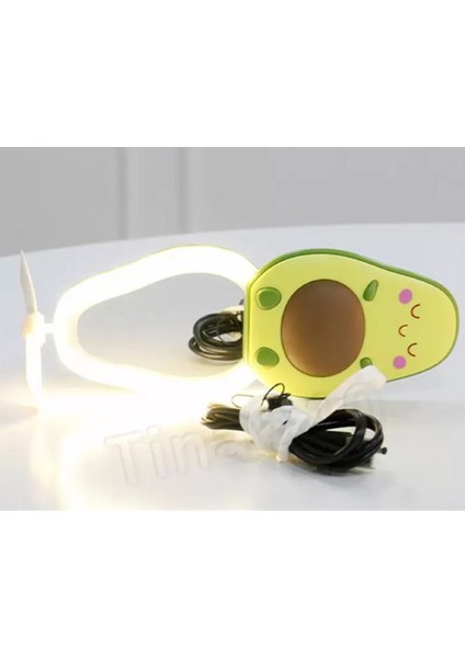LED Işıklı Makyaj Aynası Mini El Fanı USB Şarjlı Avakado Figürlü Fonksiyonel Vantilatör