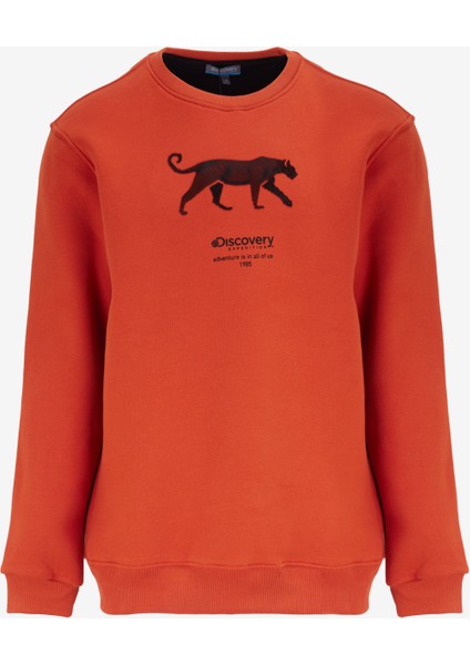 Koyu Turuncu Erkek Bisiklet Yaka Relaxed Fit Baskılı Sweatshirt D4WM-SWT3247 fırsatları