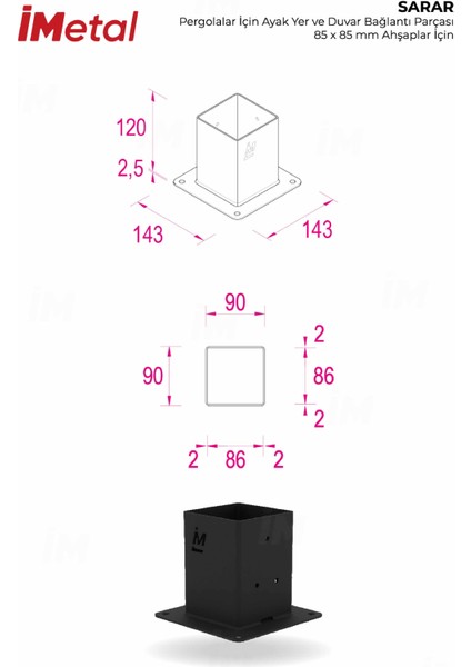 Sarar 85 x 85 mm Ahşaplar Için Ayak Bağlantısı