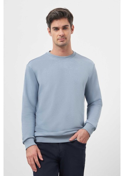 Erkek Mavi Basic Bisiklet Yaka Sweat-Shirt