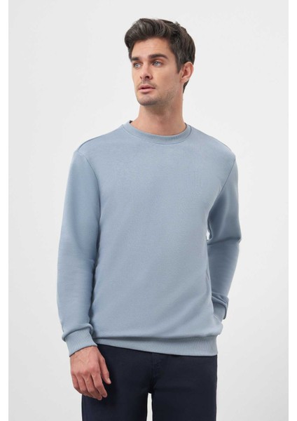 Erkek Mavi Basic Bisiklet Yaka Sweat-Shirt fiyatları