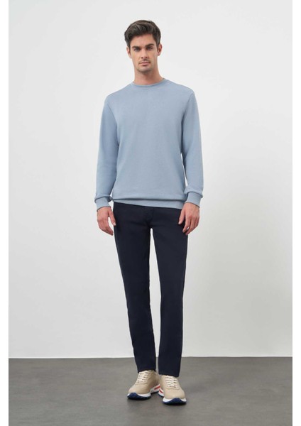 Erkek Mavi Basic Bisiklet Yaka Sweat-Shirt modelleri