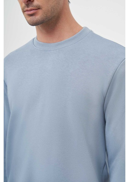 Erkek Mavi Basic Bisiklet Yaka Sweat-Shirt fırsatları