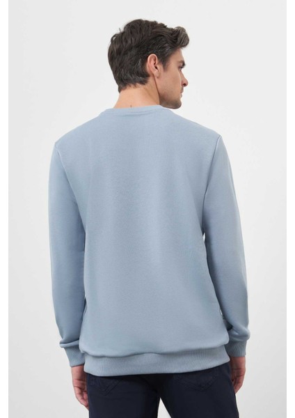Erkek Mavi Basic Bisiklet Yaka Sweat-Shirt indirimleri