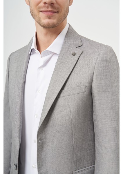 Erkek Gri Poliviskon Slim Fit Mono Yaka Klasik Ceket fırsatları