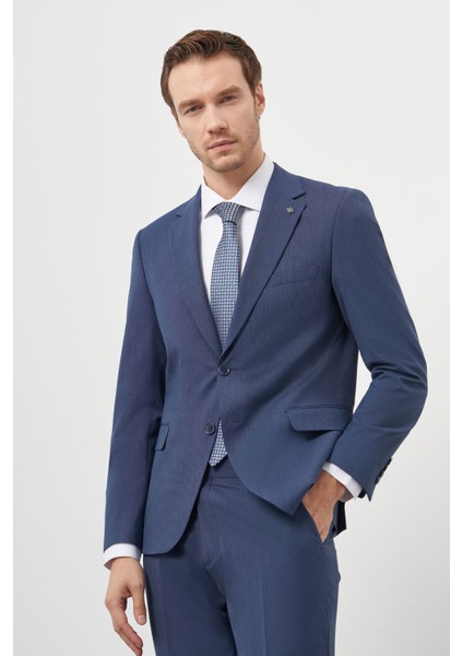 Erkek Indigo Yün Slim Fit Mono Yaka Takım Elbise