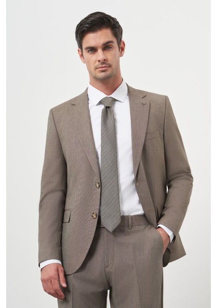Erkek Kahve Yün Slim Fit Mono Yaka Takım Elbise fiyatları