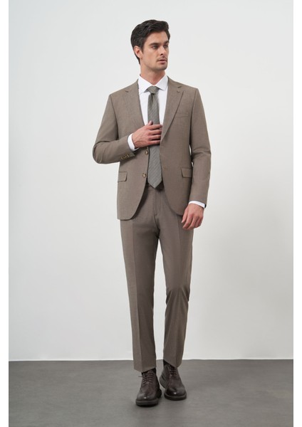 Erkek Kahve Yün Slim Fit Mono Yaka Takım Elbise modelleri