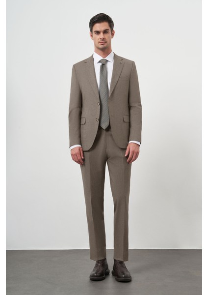 Erkek Kahve Yün Slim Fit Mono Yaka Takım Elbise fırsatları