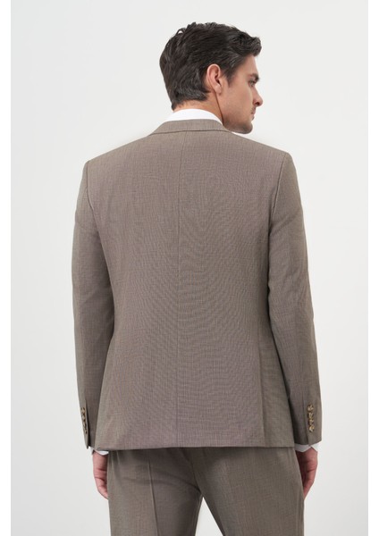 Erkek Kahve Yün Slim Fit Mono Yaka Takım Elbise indirimleri