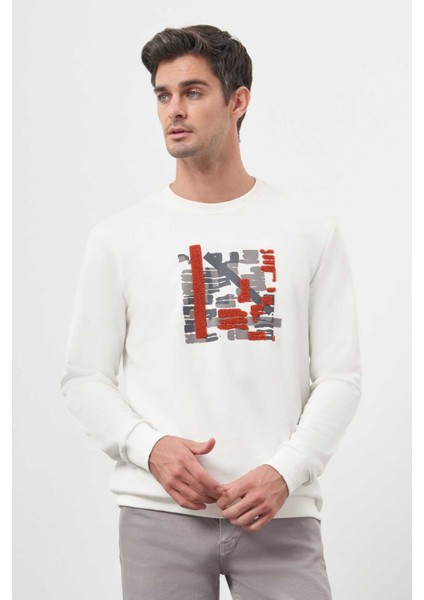 Erkek Beyaz Trend Bisiklet Yaka Sweat-Shirt modelleri