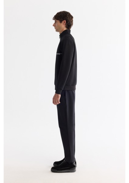 Erkek Siyah Dik Yaka Fermuarlı Baskılı Pamuklu Regular Fit Sweatshirt A42Y1367 modelleri