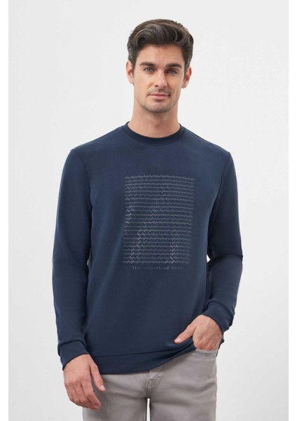 Erkek Marine Trend Bisiklet Yaka Sweat-Shirt