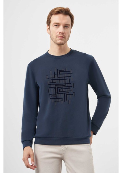 Erkek Lacivert Trend Bisiklet Yaka Sweat-Shirt