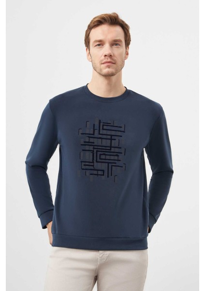 Erkek Lacivert Trend Bisiklet Yaka Sweat-Shirt