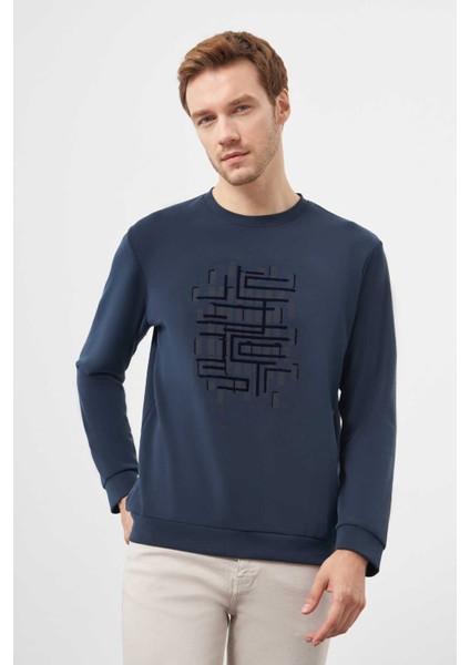 Erkek Lacivert Trend Bisiklet Yaka Sweat-Shirt