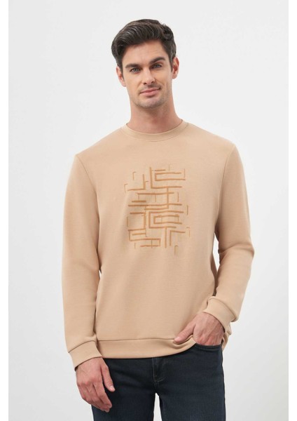 Erkek Bej Trend Bisiklet Yaka Sweat-Shirt