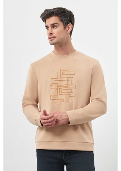 Erkek Bej Trend Bisiklet Yaka Sweat-Shirt