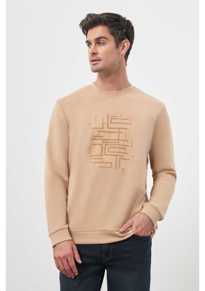 Erkek Bej Trend Bisiklet Yaka Sweat-Shirt