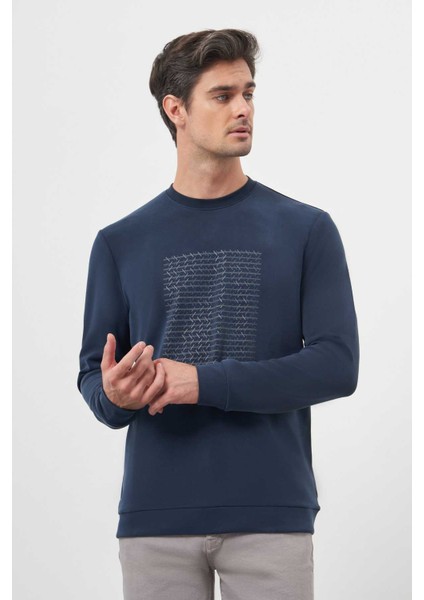 Erkek Marine Trend Bisiklet Yaka Sweat-Shirt