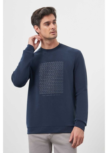 Erkek Marine Trend Bisiklet Yaka Sweat-Shirt