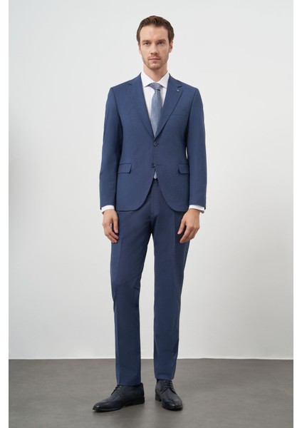 Erkek Indigo Yün Slim Fit Mono Yaka Takım Elbise modelleri