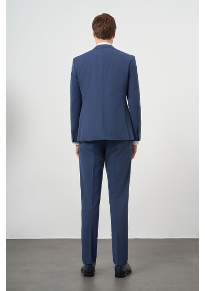 Erkek Indigo Yün Slim Fit Mono Yaka Takım Elbise indirimleri