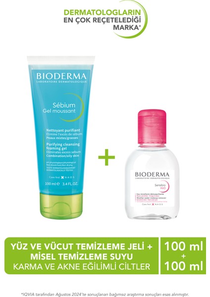 Bioderma sebium Foaming Gel Karma Ciltler Temizleme Jeli 200 ml & Misel Temizleme Suyu 100 ml