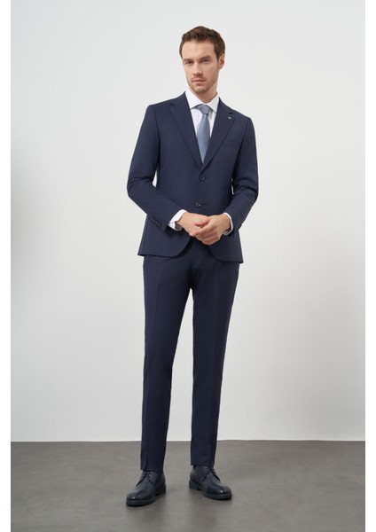 Erkek Lacivert Yün Slim Fit Mono Yaka Takım Elbise fırsatları