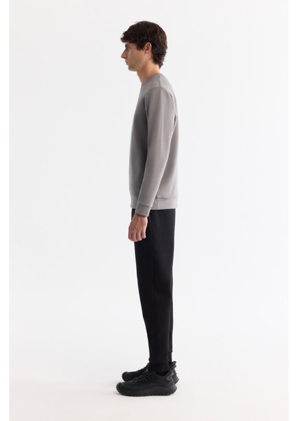 Erkek Gri Bisiklet Yaka Pamuklu Baskılı Elastan Sweatshirt A42y1313