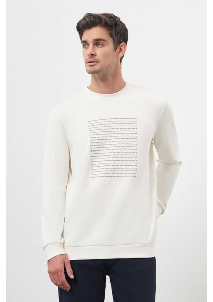 Erkek Ekru Trend Bisiklet Yaka Sweat-Shirt