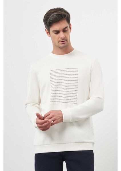 Erkek Ekru Trend Bisiklet Yaka Sweat-Shirt