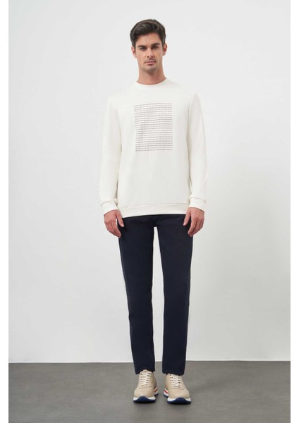 Erkek Ekru Trend Bisiklet Yaka Sweat-Shirt