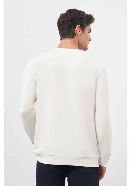 Erkek Ekru Trend Bisiklet Yaka Sweat-Shirt