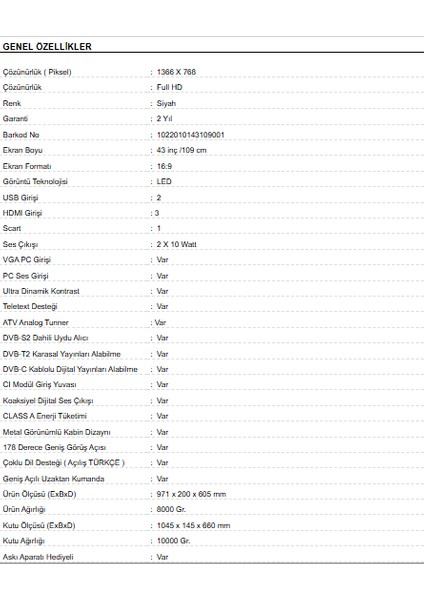 B243200 32'' 80 Ekran HD Ready LED TV