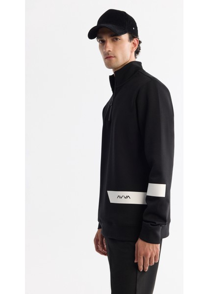 Erkek Siyah Dik Yaka Pamuklu Baskılı Elastan Regular Fit Sweatshirt A42Y1202 indirimleri