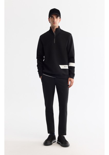 Erkek Siyah Dik Yaka Pamuklu Baskılı Elastan Regular Fit Sweatshirt A42Y1202 modelleri