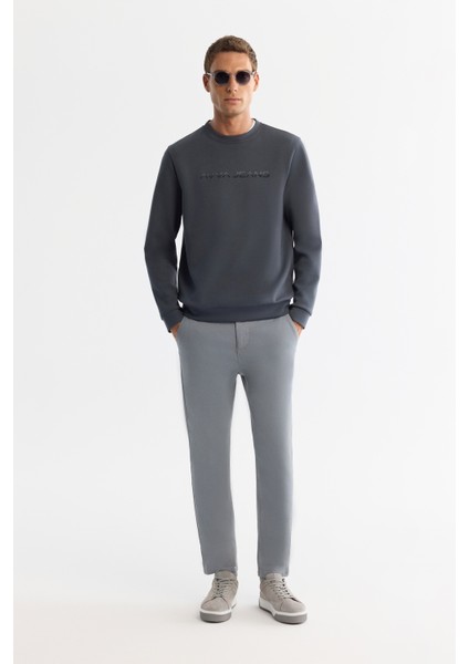 Erkek Antrasit Bisiklet Yaka Pamuklu Baskılı Elastan Regular Fit Sweatshirt A42Y1221 fırsatları