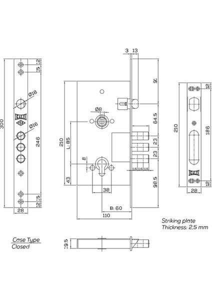 252 R Monoblok Çelik Kapı Gömme Kilidi Krom Köşeli fiyatları