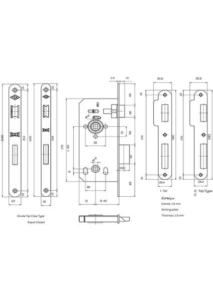 Gömme Kilit 149 R Serisi Banyo Tipi (Wc) Oval 45/18 mm fiyatları