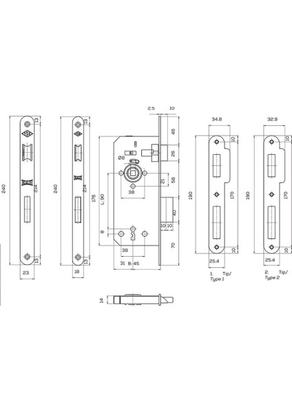 İç Kapı Gömme Kilidi 141 R Serisi Oval Oda Tipi 45/18 mm fiyatları