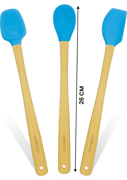 Indigo 3'lü Turkuaz Bambu Silikon Spatula Seti Uzun 26 Cm modelleri