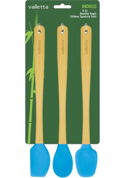 Indigo 3'lü Turkuaz Bambu Silikon Spatula Seti Uzun 26 Cm fırsatları