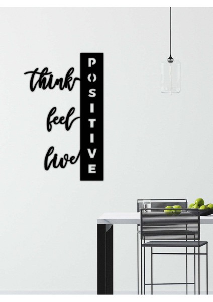 - Positive Yazısı Metal Duvar Tablosu - Ev Dekorasyon - Metal Duvar Yazısı - 50 X 80 - Cm -Siyah - Text-044