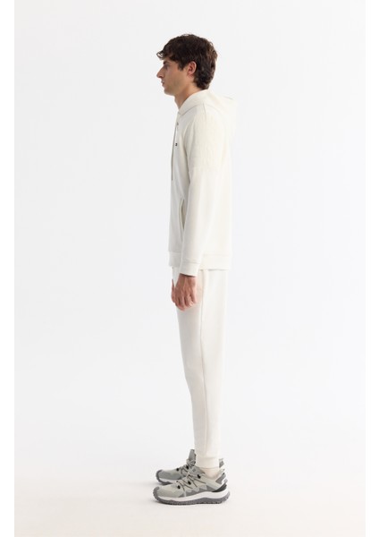 Erkek Ekru Kapüşonlu Pamuklu Fermuarlı Elastan Sweatshirt A42Y1264